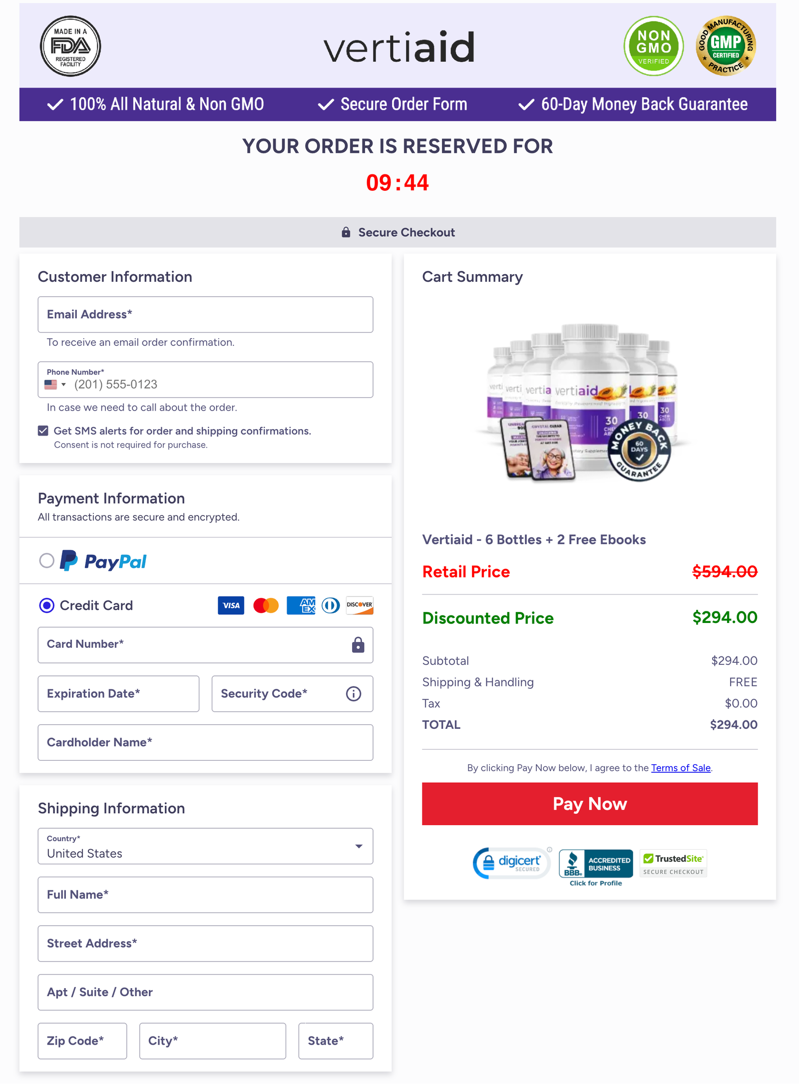 VertiAid Official Website Secure Order Page